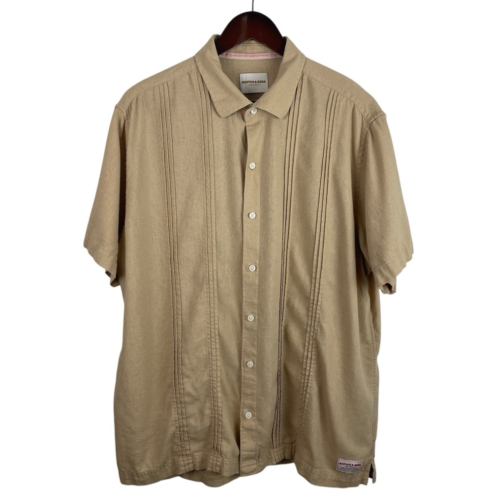 Scotch & Soda | Beige Linen Blend Button Short Sleeve Shirt